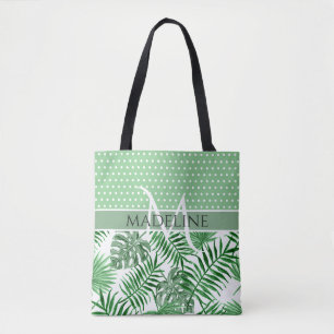 Personalized Custom Palm Leaves White Dots Pattern Tote Bag
