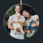 Personalized custom photo and text blue Hanukkah Ceramic Ornament<br><div class="desc">Happy Hanukkah blue and white modern typography minimalist personalized Hanukkah ornament.
Fully customizable white text on blue background.
Custom photo image or picture on the other side.
Please replace image with your own photo.
Current image by freepik</div>