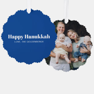 Personalized custom photo and text blue Hanukkah Ornament Card