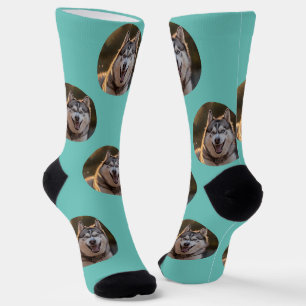 Personalized Custom Photo Blob - Husky Dog Face Socks