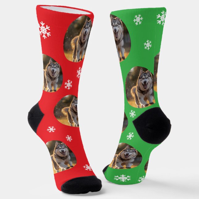 Personalized Custom Photo Blob - Husky Dog Winter Socks (Angled)