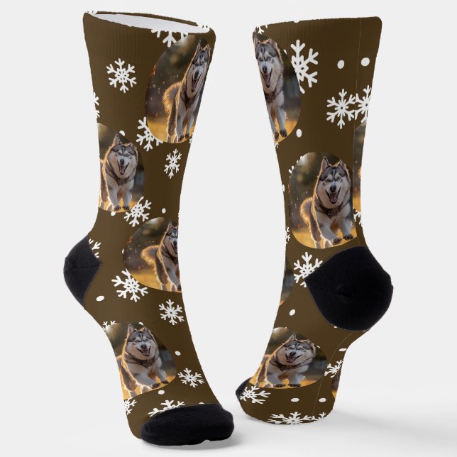 Personalized Custom Photo Blob - Snowflake Husky  Socks (Angled)