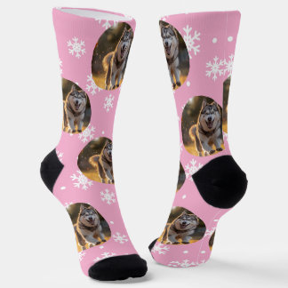 Personalized Custom Photo Blob - Snowflake Husky  Socks