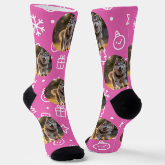 Personalized Custom Photo Blob - Winter Husky Socks
