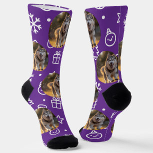 Personalized Custom Photo Blob - Winter Husky Socks