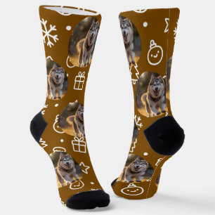 Personalized Custom Photo Blob - Winter Husky  Socks