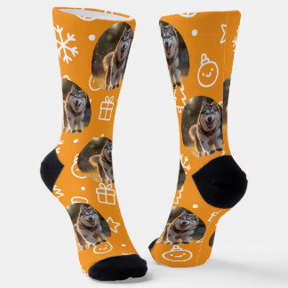 Personalized Custom Photo Blob - Winter Husky  Socks