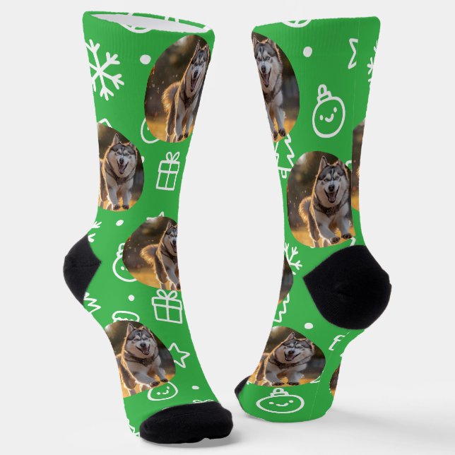 Personalized Custom Photo Blob - Winter Husky  Socks (Angled)