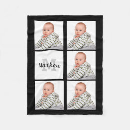 Personalized Custom Photo Collage Monogram Fleece Blanket