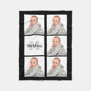 Personalized Custom Photo Collage Monogram Fleece Blanket