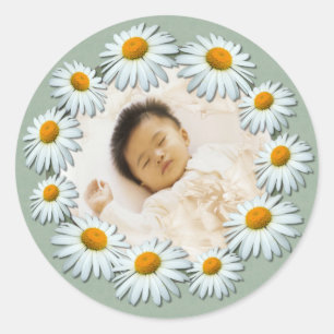 Personalized Custom photo, Daisy Frame Classic Round Sticker