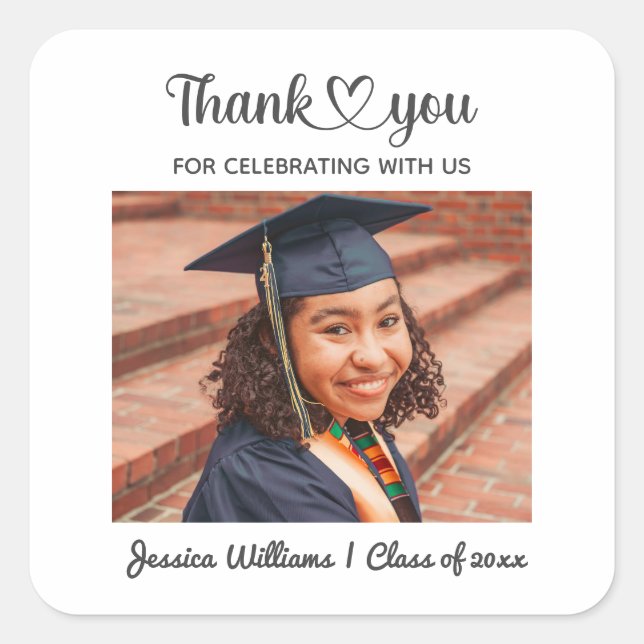Personalized Custom Photo Grad Love And Thanks Square Sticker (Front)