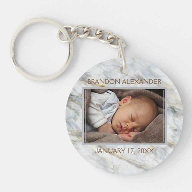 Personalized Custom Photo On Blue Marble Pattern Keychain (Front)