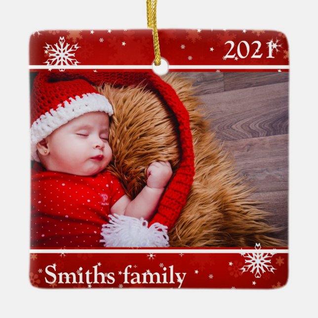 Personalized Custom Photo Ornament with Snowflakes (Front)