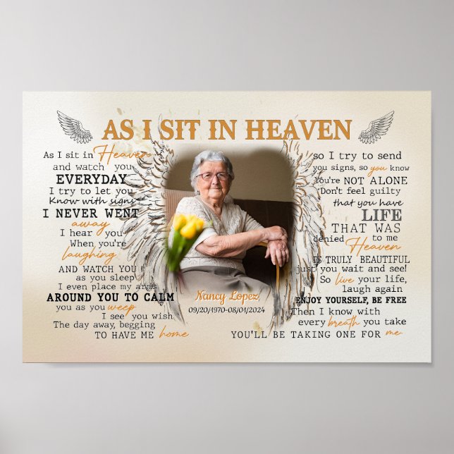 Personalized Custom Photo Sympathy, As I Sit In He Poster (Front)