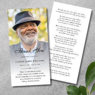 Personalized Custom Photo Sympathy Thank You Death Card