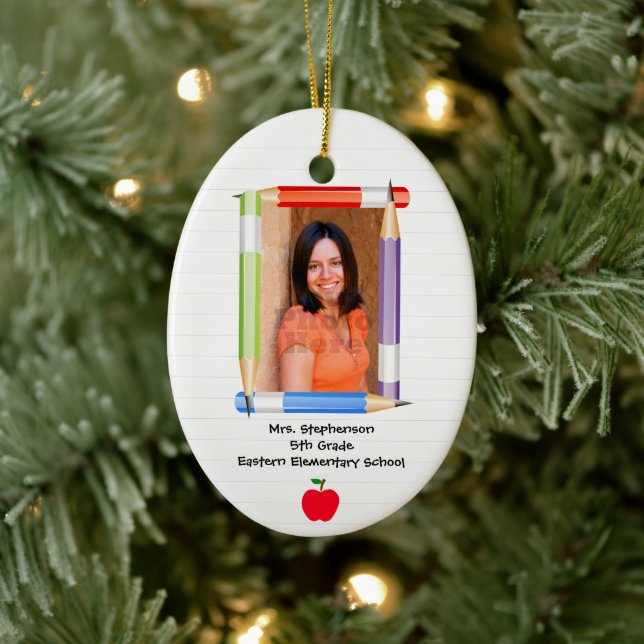 Personalized Custom Photo Teacher School Ceramic Ornament (Tree)