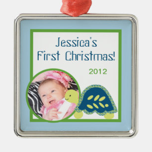 Personalized Custom PHOTOrnament Blue Sea Turtles Metal Ornament