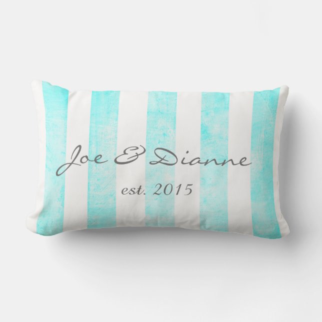 personalized custom pillow with blue stripes (Front)