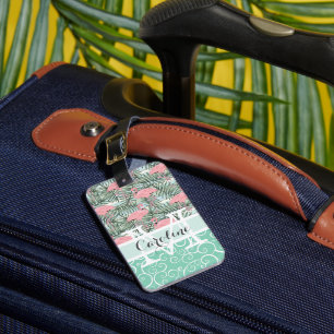 Personalized Custom Pink Flamingoes Pattern Luggage Tag
