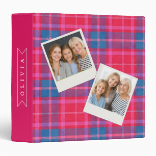 Personalized Custom Pink Fuchsia Plaid Preppy Binder