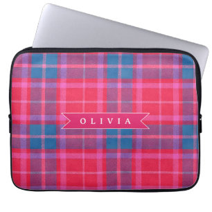 Personalized Custom Pink Fuchsia Plaid Preppy Laptop Sleeve