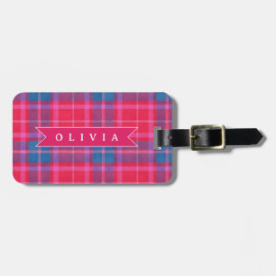 Personalized Custom Pink Fuchsia Plaid Preppy  Luggage Tag