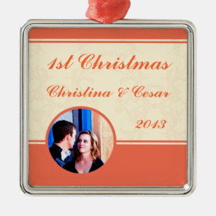 Personalized Custom Pinkish Peach Formal Scrolls Metal Ornament