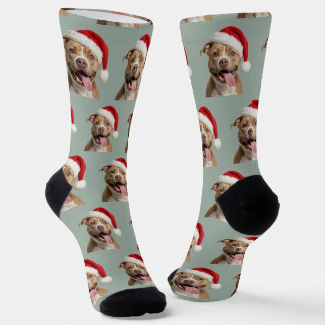 Personalized Custom Pitbull Christmas  Socks (Angled)