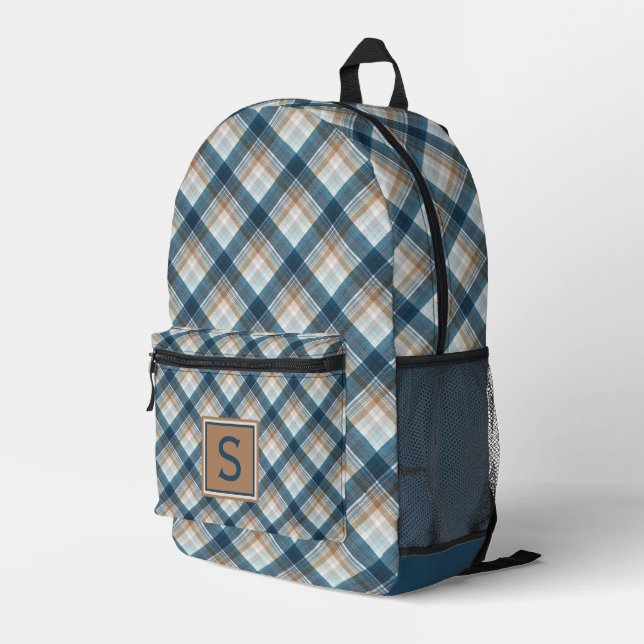 Personalized Custom Plaid Tartan Pattern Printed Backpack (Back Corner Right)