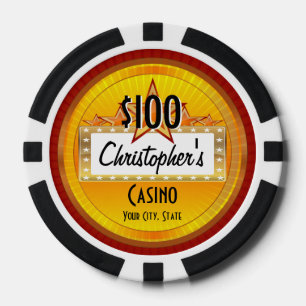 Personalized Custom Poker Chips, Gold/Red Casino Poker Chips