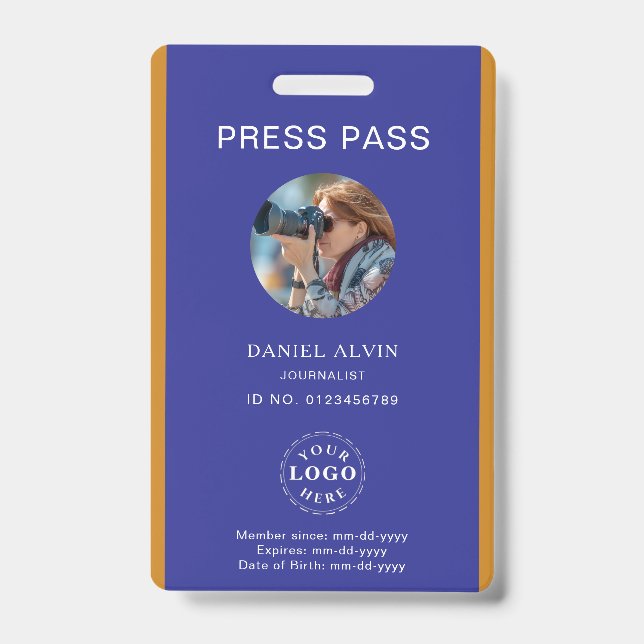 Personalized Custom Press Pass Badge for Events (Front)