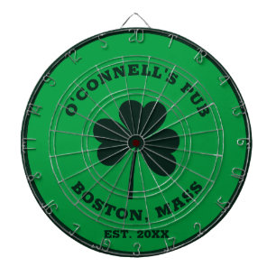 Personalized Custom pub name green clover shamrock Dartboard