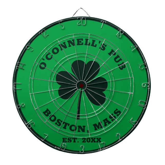 Personalized Custom pub name green clover shamrock Dartboard (Front)