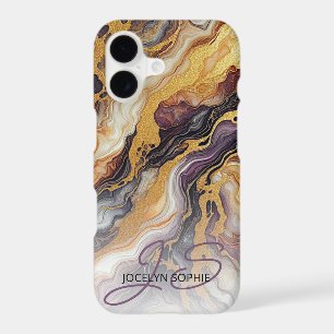 Personalized Custom Purple Black White Gold Marble