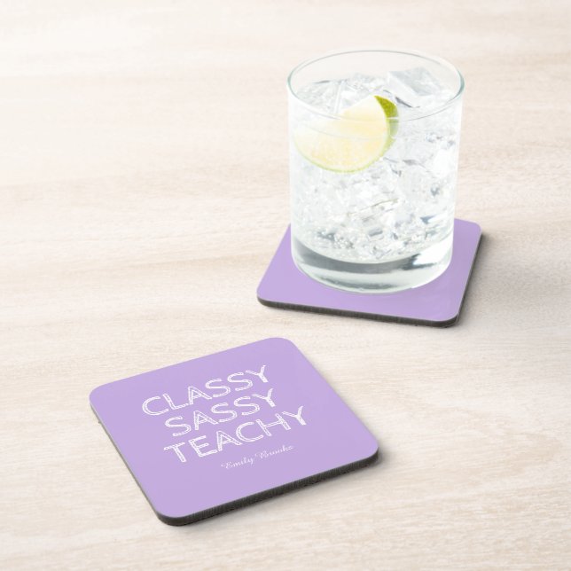 Personalized Custom Purple Teacher Gift Idea Coaster (Right Side)