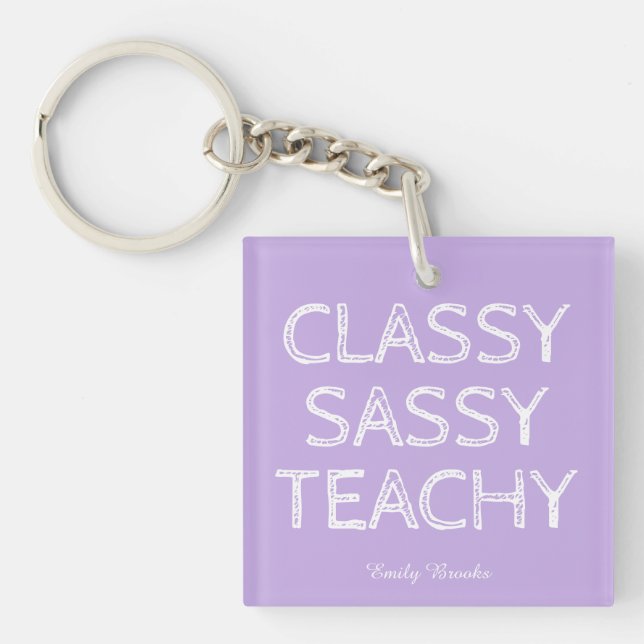 Personalized Custom Purple Teacher Gift Idea Keychain (Front)