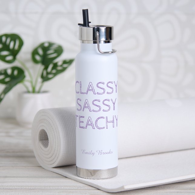 Personalized Custom Purple Teacher Gift Idea Water Bottle (Yoga (Rotated))