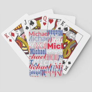 Personalized Custom Red and Blue Name  Playing Cards