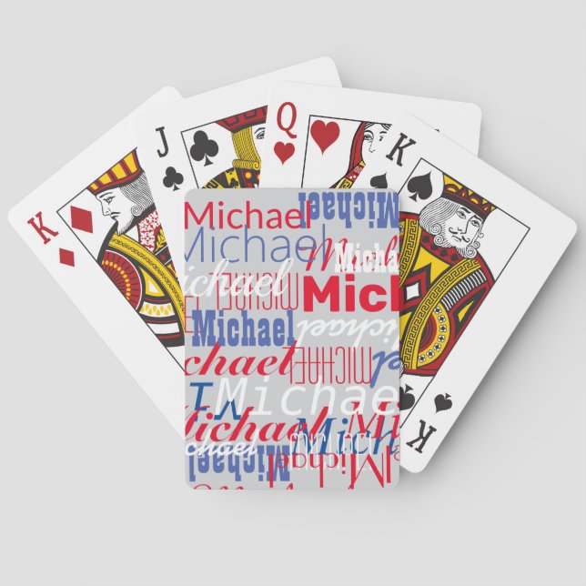 Personalized Custom Red and Blue Name  Playing Cards (Back)