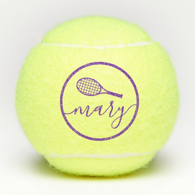 Personalized Custom Script Name Purple Tennis Balls (Front)