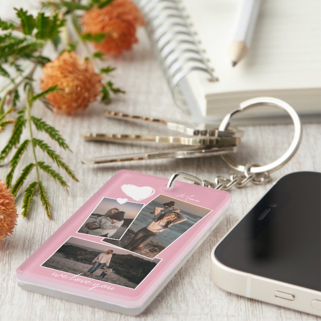 Personalized Custom Simple Photos On Light Pink Keychain (Front Right)