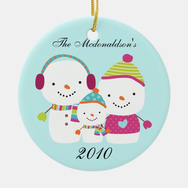 Personalized Custom Snowman Family Ornament (Front)