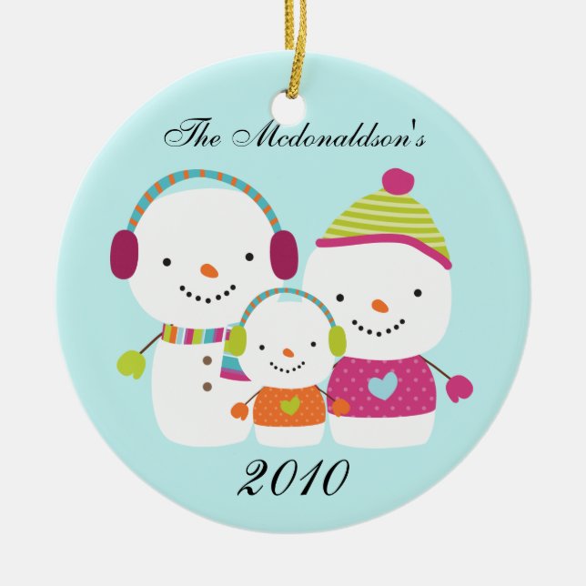 Personalized Custom Snowman Family Ornament (Front)