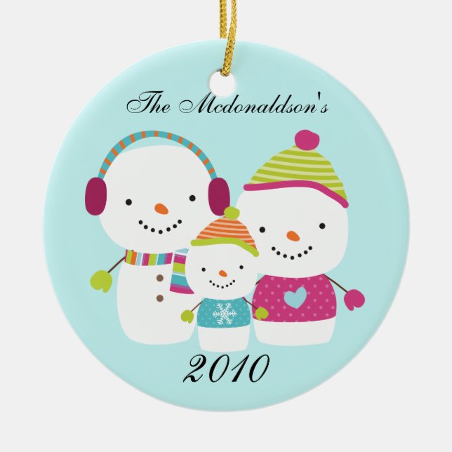 Personalized Custom Snowman Family Ornament (Front)