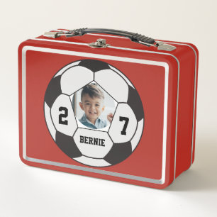 Personalized custom soccer ball player sports team metal lunch box