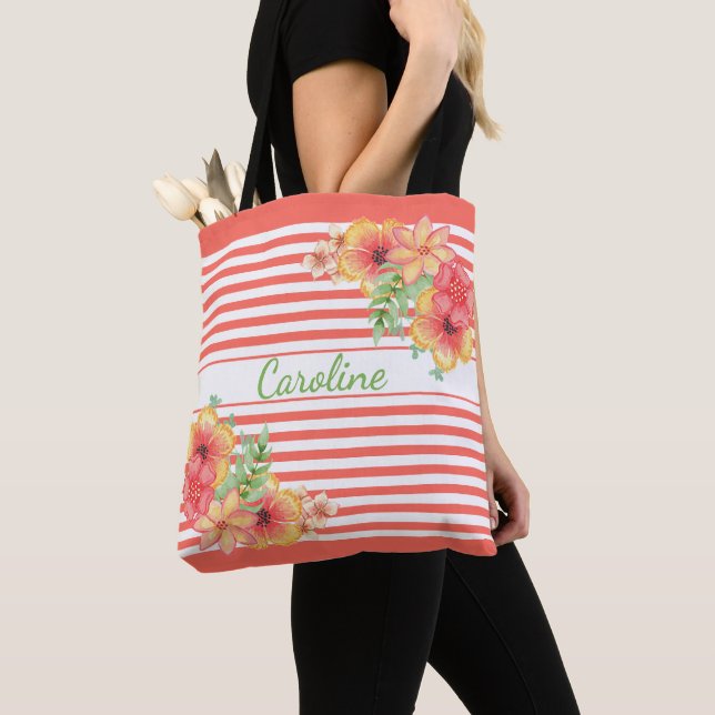 Personalized Custom Summer Floral Art Pattern Tote Bag (Close Up)