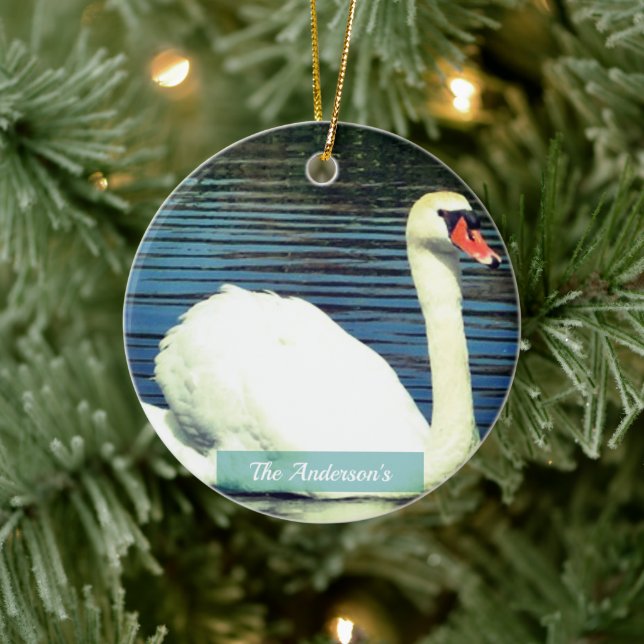Personalized Custom Swan Photo Ceramic Ornament (Tree)