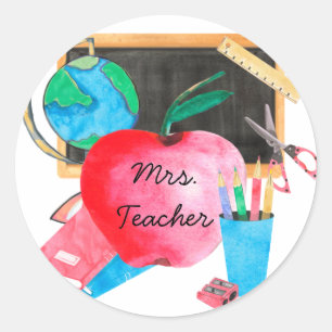 Personalized Custom Teacher Name Cute Classic Round Sticker