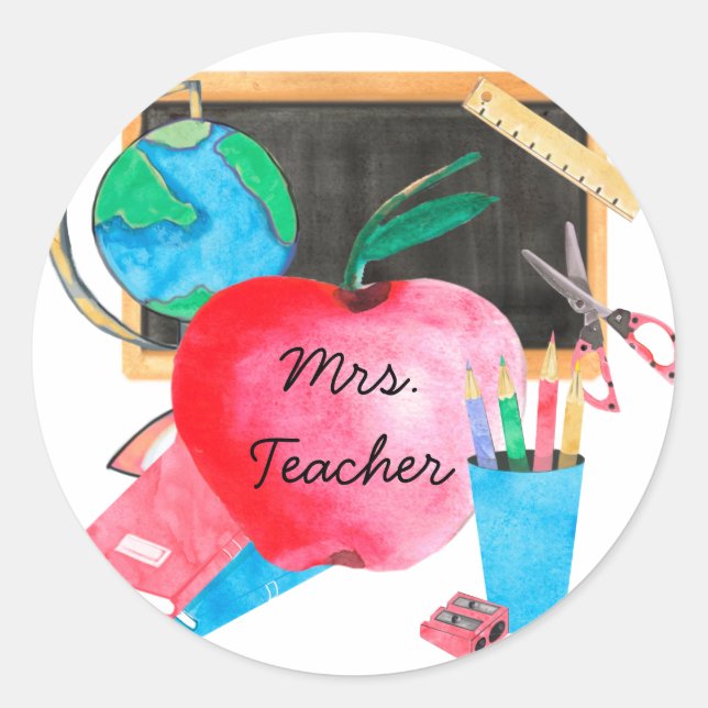 Personalized Custom Teacher Name Cute Classic Round Sticker (Front)